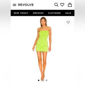 Revolve Lime Green Ruched Mini Dress